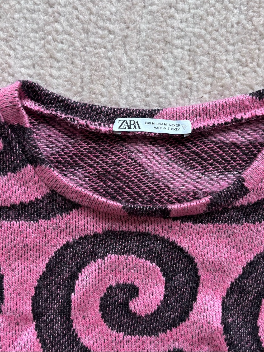 Zara Purple and Black Swirl Puff-Sleeve Crop Top Sweater Medium - Picture 5 of 9